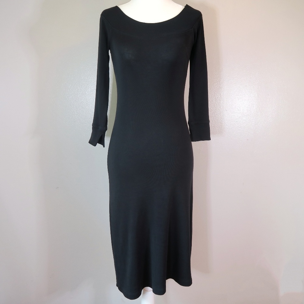 Ralph Lauren Black Cotton Knit Midi Dress